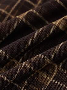 SHEIN EZwear 棕色格子编织女士休闲百搭及膝裙 - 棕色 - 查看 4