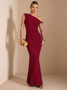 SHEIN BAE 优雅女士斜不对称下摆连衣裙，外出装，适合日常穿着，约会，旅行，派对和俱乐部，万圣节服装女士纯色性感无袖连衣裙，白色连衣裙，度假连衣裙，毕业和返校连衣裙，婚礼伴娘礼服，春夏无袖纯色简约性感颈部修身，黑色连衣裙，约会夜礼服，伴娘迷你连衣裙，优雅小黑裙，春夏女士纯色性感无袖连衣裙，白色连衣裙，度假连衣裙，毕业和返校连衣裙，婚礼伴娘礼服，春夏勃艮第酒红色紫色长裙，露背 - 紅色 - 查看 4