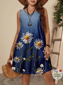 EMERY ROSE Summer Casual Floral Pattern Sleeveless Midi Bodycon Dress For Plus Size Women,Beach Dress Sundress,Holiday Outfits Boho,Flower/Vacation/Spring - Multicolor - View 1
