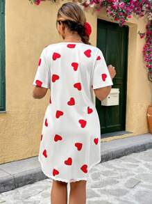 Flirla Plus Size Boho V-Neck Heart Print Short Sleeve Casual Dress, For Summer - Apricot - View 2