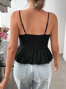 SHEIN LUNE Damski swobodny jednolity kolor, bluzka z falbanką i prosty, uroczy top bez rękawów