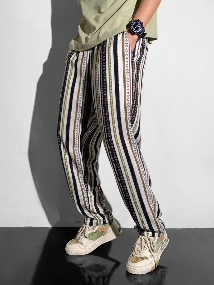 SHEIN Teen Boy Pocket Striped Minimalist Casual Long Pants, Everyday Wear - Multicolor - View 1