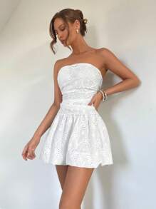 Roylia Fashionable & Sexy Halter Lace-Up Off Shoulder Cutout Knitted Bodycon Mini Dress - White - View 4