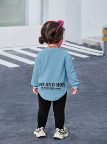 SHEIN 女婴可爱字母印花不对称针织上衣配松紧腰裤套装，秋冬