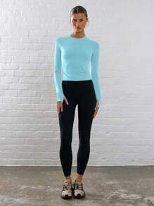 Musera Sport Long Sleeve Slinky Logo Thumb Hole Active-Wear Top, Padel, Tennis, Pickleball Gym Fitness Fall  Yoga Pilates Daily Casual - Baby Blue - View 4