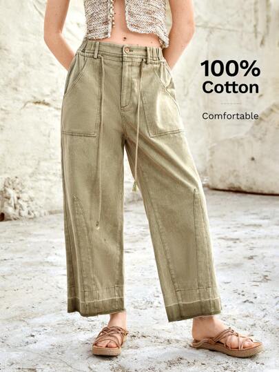 Bohemela Pantalones De Pierna Recta Estilo Vacaciones Para Mujer