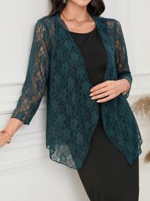 Mulvari Conjunto de 2 piezas para mujer con abrigo largo de encaje y vestido, ajuste casual slim