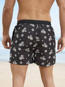 Manfinity Swimmode Men's Casual Ditsy Floral Drawstring Waist Beach Shorts Men Swim Trunks