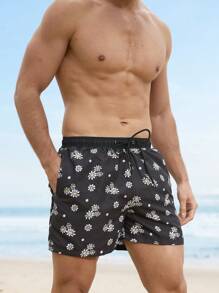 Manfinity Swimmode Men's Casual Ditsy Floral Drawstring Waist Beach Shorts Men Swim Trunks