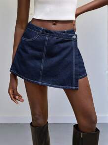 Maija 女士深蓝色牛仔裙裤，休闲百搭 - 中等水洗藍 - 查看 5