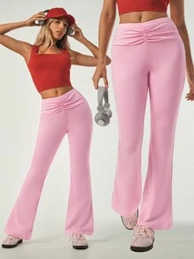 Hanevo Quần legging xòe nhún bèo màu hồng cho nữ - Hồng - Xem 1