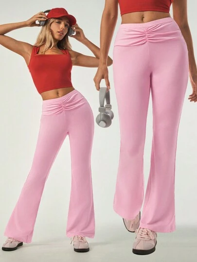 Hanevo Mallas acampanadas con plisado rosa para mujer