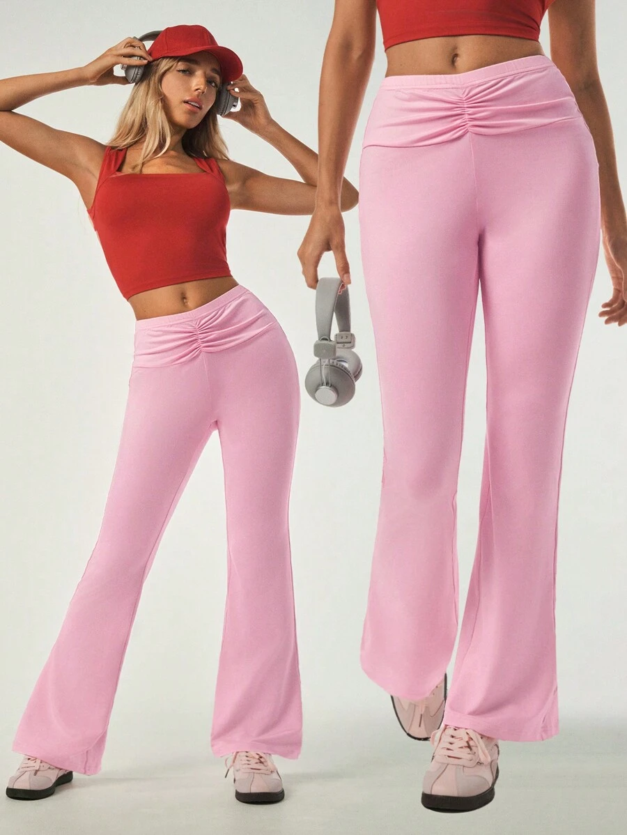 Hanevo Quần legging xòe nhún bèo màu hồng cho nữ - Hồng - Xem 1