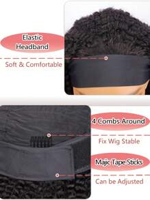 Afro Kinky Curly Headband Wigs Human Hair Wear&Go Jerry Curly Human Hair Wig With Head Band Machine Made For Woman Affordable Natural Black Color - SNatural - View 7