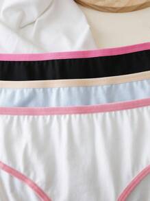 3pcs/Set Cotton Comfortable Slit Contrast Color Dopamine Cute Casual Fashion Girls Underwear, Pre-Teen - Multicolor - View 3