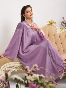 Al Najma 女士优雅水钻装饰传统土耳其和阿拉伯长袍 - 紫色 - 查看 2