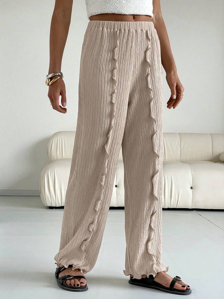 SHEIN Essnce Women Plain Color Casual Pants, Fashion Everyday Wear - Khaki - View 1