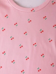 青少年女孩圆领短袖全身印花休闲睡衣套装 - 粉色 - 查看 3