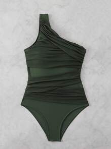 Swim Basics Traje de baño de una pieza, ajustado, de unicolor, sin mangas y asimétrico para mujer