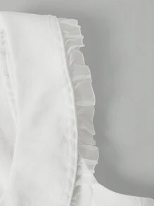 SHEIN MOD Áo vest denim nữ, áo ghi lê co giãn không tay nhún bèo dễ thương, màu trắng - trắng - Xem 4