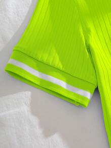 SHEIN LUNE 女士霓虹绿色拼色 Polo 短袖休闲 T 恤 - 黃色 - 查看 3