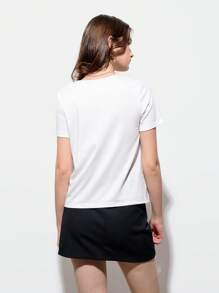 Maija Spring And Summer New Style White Metal Decorated Women's T-Shirt Tops, Urban, Modern And Elegant, Daily Casual Commuting, Suitable For Vacations, Holiday Parties, Weddings And Dates.