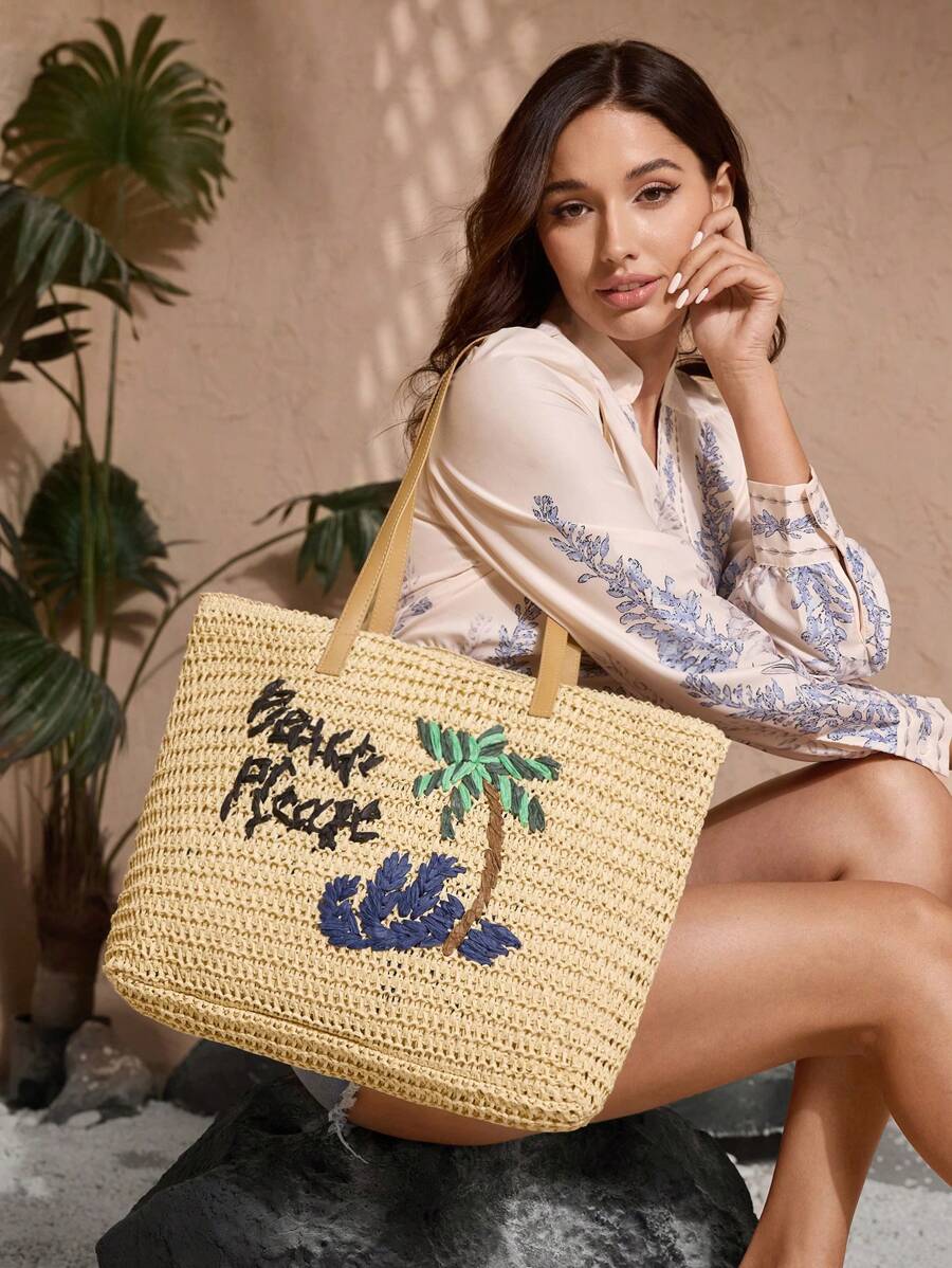 SHECARRY 女士简约休闲手提包，时尚日常使用 - 米色 - 查看 1