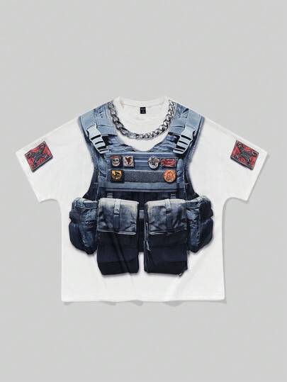 Men's Cargo Fashion Brand Printed Loose Fit Casual T-Shirt
