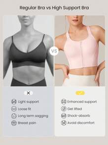 GLOWMODE 高支撑前拉链扣式工字背心运动文胸健身房健身运动背心速干吸湿排汗 - 粉色 - 查看 6