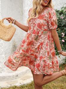 INAWLY Solva 女式前系带短袖满身花卉印花休闲迷你连衣裙 - 彩色 - 查看 3