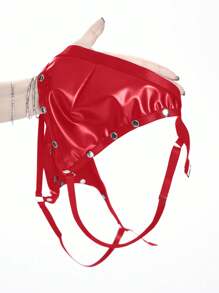 ROMWE Goth 哥特摇滚朋克音乐节铆钉五角星 PU 无线内衣套装 - 紅色 - 查看 6