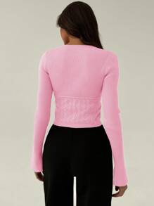 Aloruh Women's Casual Simple Solid Color Fitted Spring Sweater
