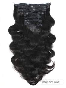 8pcs Clip-In Hair Body Wave 1B Natural Black Color 120%-150% Density Silky Natural Black Color Human Hair Extension For Daily Use Wear To Go For Women Clip Ins Hair Extensions - Natural Black - View 2