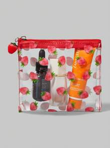 ROMWE Kawaii 1 件透明 PVC 草莓时尚化妆包 - 紅色 - 查看 6