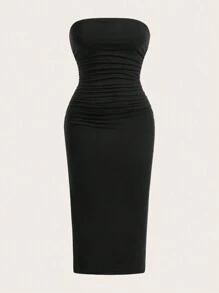 Muchica Two-Piece Set Women's Solid Color Slit Pleated Minimalist Fitted Bodycon Knit Dress - Lilac Purple - View 5