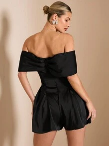 SHEIN BAE Women's Elegant Off Shoulder Bowknot Neckline Wide Leg Jumpsuit, Suitable For Vacation Party, Romantic Dates, Girlfriends Gathering - Black - View 2