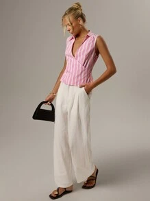 SHEIN Forever 21 女士无袖休闲简约上衣，时尚日常穿着 - 粉色 - 查看 3