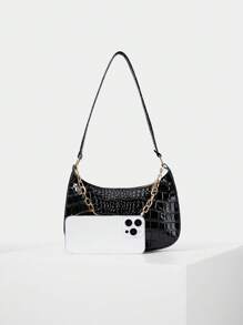Fashionable Crocodile Grain Chain Shoulder Underarm Bag Winter Gifts - Black - View 4