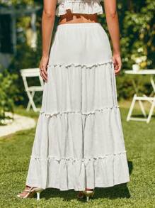 SHEIN Tween Girl 奢华、优雅、百搭、时尚的白色中长裙 - 白色 - 查看 4