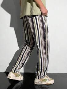 SHEIN Teen Boy Pocket Striped Minimalist Casual Long Pants, Everyday Wear - Multicolor - View 2