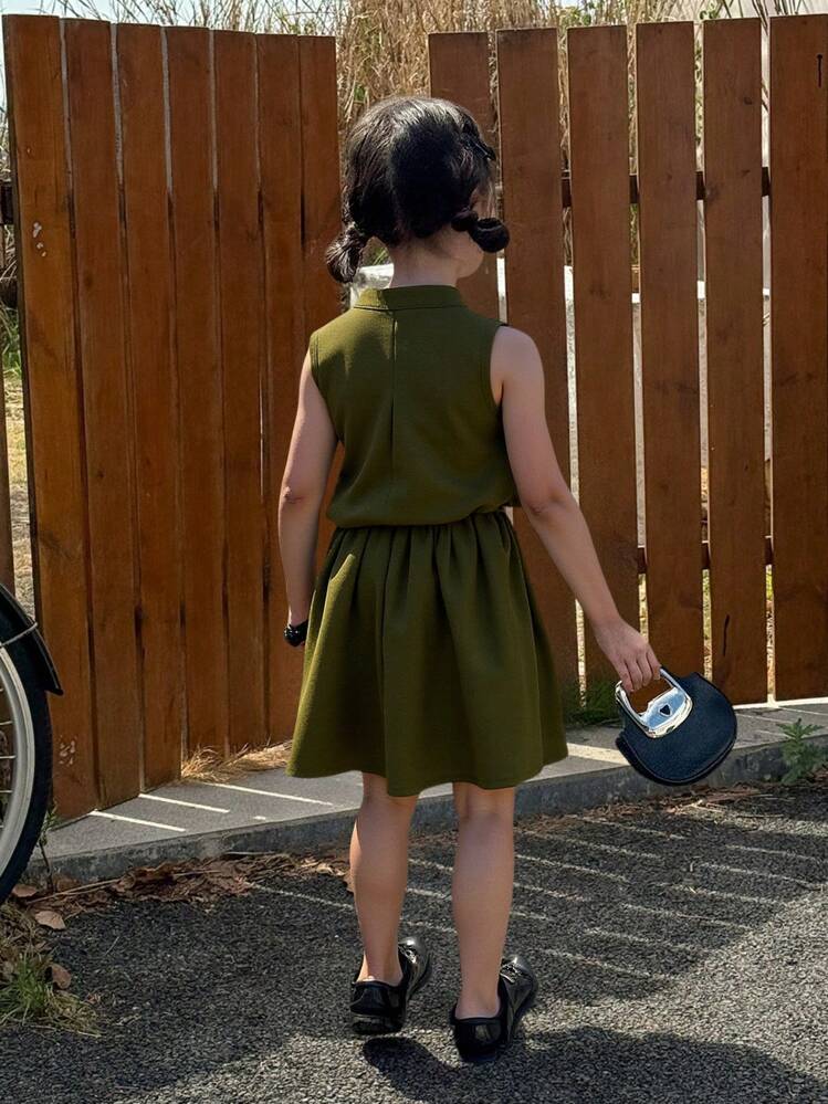 مجموعة ملابس علوية بدون أكمام مع تنورة متوسطة الطو...