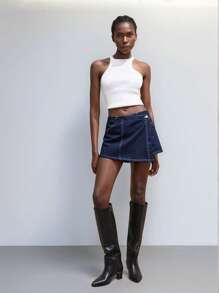 Maija 女士深蓝色牛仔裙裤，休闲百搭 - 中等水洗藍 - 查看 2