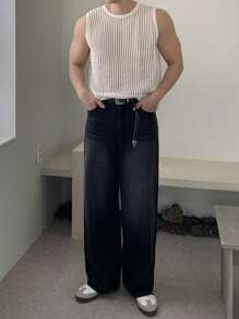 DAZY 夏季男士纯色米色镂空纹理面料休闲背心/马甲