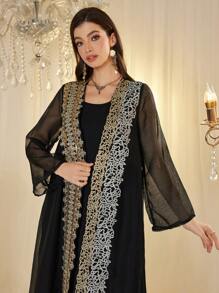 Al Najma Customized Sequins Embroidery Traditional Arabic Luxury Ladies Maxi Dress Set