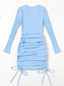 SHEIN EZwear Vestido ajustado con fruncido lateral con cordón - Celeste - Ver 2