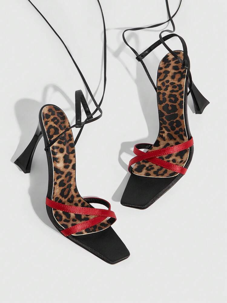 CUCCOO SZL Women's Fashionable Leopard Print Contrast Color Stripe High Heels Spring Shoes Spring Break Easter Prom Heels