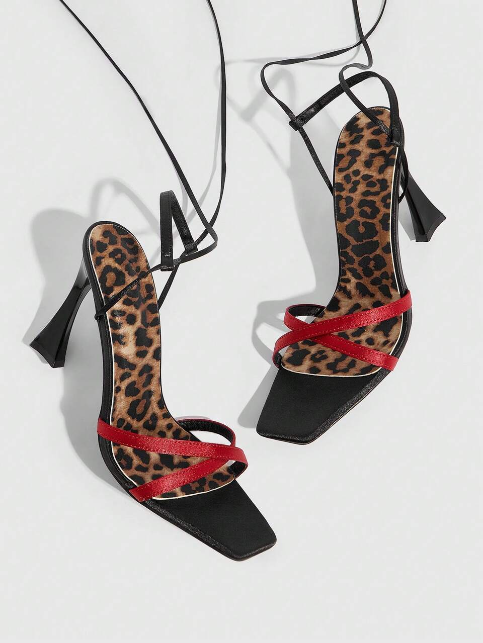 CUCCOO SZL Women's Fashionable Leopard Print Contrast Color Stripe High Heels Spring Shoes Spring Break Easter Prom Heels