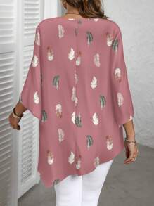 EMERY ROSE 休闲简约全印花粉色羽毛图案大码衬衫，春秋