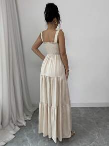 Elenzga Vestido elegante de dama con volantes en el frente, plisado y de unicolor - Albaricoque - Ver 2