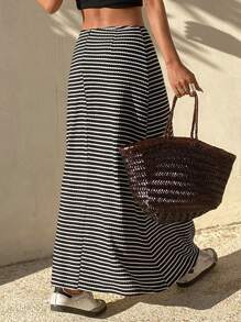 DAZY Jupe droite blocs de couleurs rayée style bohème pour vacances à la plage pour femmes